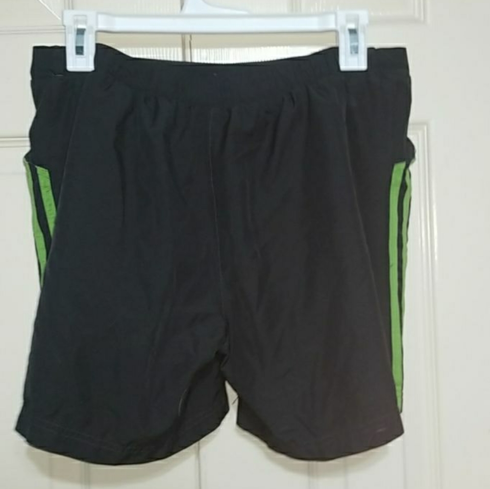 Adidas athletic running shorts black/green elastic